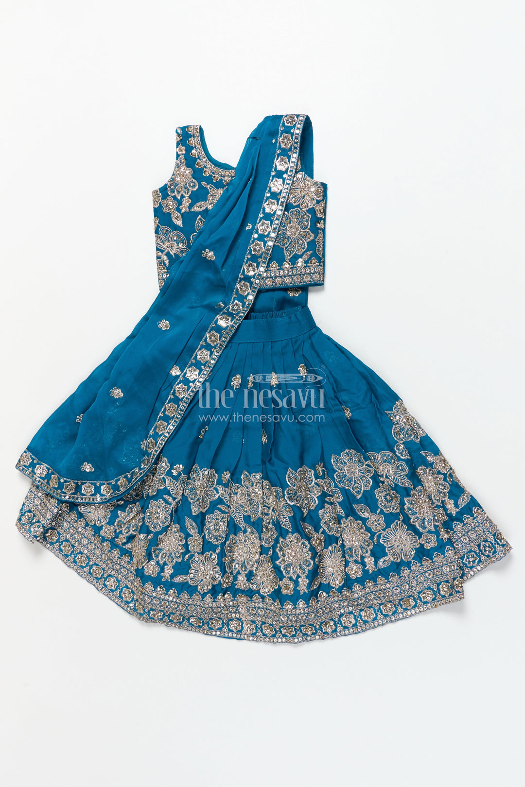The Nesavu Girls Lehenga Choli Girls Lehenga Choli Set with Flared Skirt and Matching Dupatta Nesavu 16 (1Y) / Blue GL673A-16 Nesavu georgette lehenga choli girls dupatta