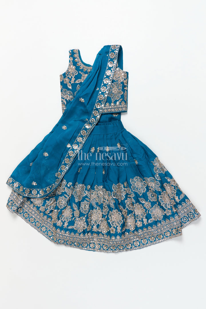 The Nesavu Girls Lehenga Choli Girls Lehenga Choli Set with Flared Skirt and Matching Dupatta Nesavu 16 (1Y) / Blue GL673A-16 Nesavu georgette lehenga choli girls dupatta