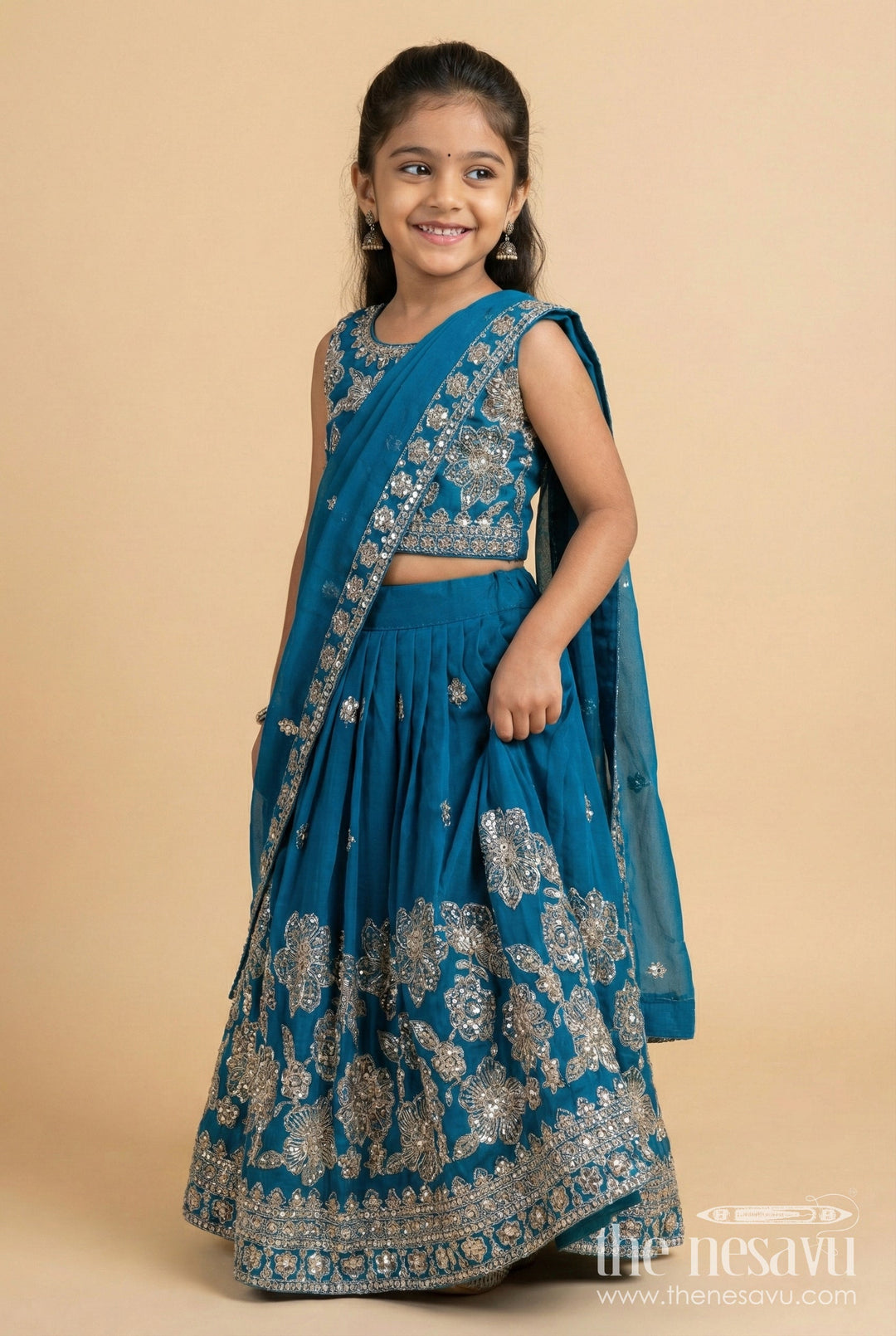 The Nesavu Girls Lehenga Choli Girls Lehenga Choli Set with Flared Skirt and Matching Dupatta Nesavu 16 (1Y) / Blue GL673A-16 Nesavu georgette lehenga choli girls dupatta