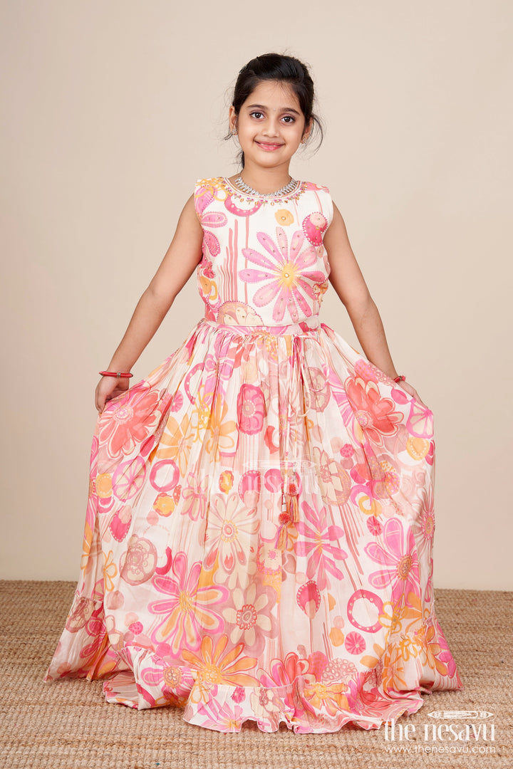 The Nesavu Girls Lehenga Choli Girls Lehenga Choli Set with Floral Print for Birthdays and Festive Events Nesavu 28 (7Y) / Pink GL817A-28 Nesavu girls floral lehenga choli set pink georgette  perfect birthdays festive celebrations