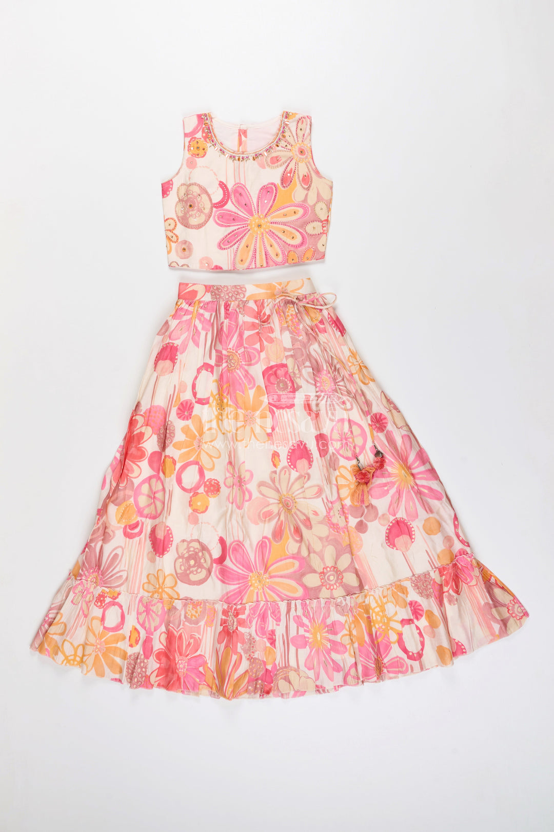 The Nesavu Girls Lehenga Choli Girls lehenga choli set with floral print for birthdays and festive events Nesavu Nesavu girls floral lehenga choli set pink georgette  perfect birthdays festive celebrations