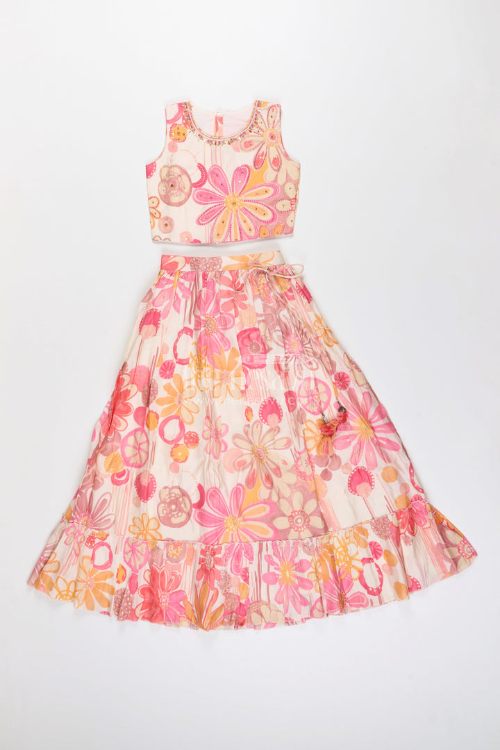 The Nesavu Girls Lehenga Choli Girls lehenga choli set with floral print for birthdays and festive events Nesavu Nesavu girls floral lehenga choli set pink georgette  perfect birthdays festive celebrations