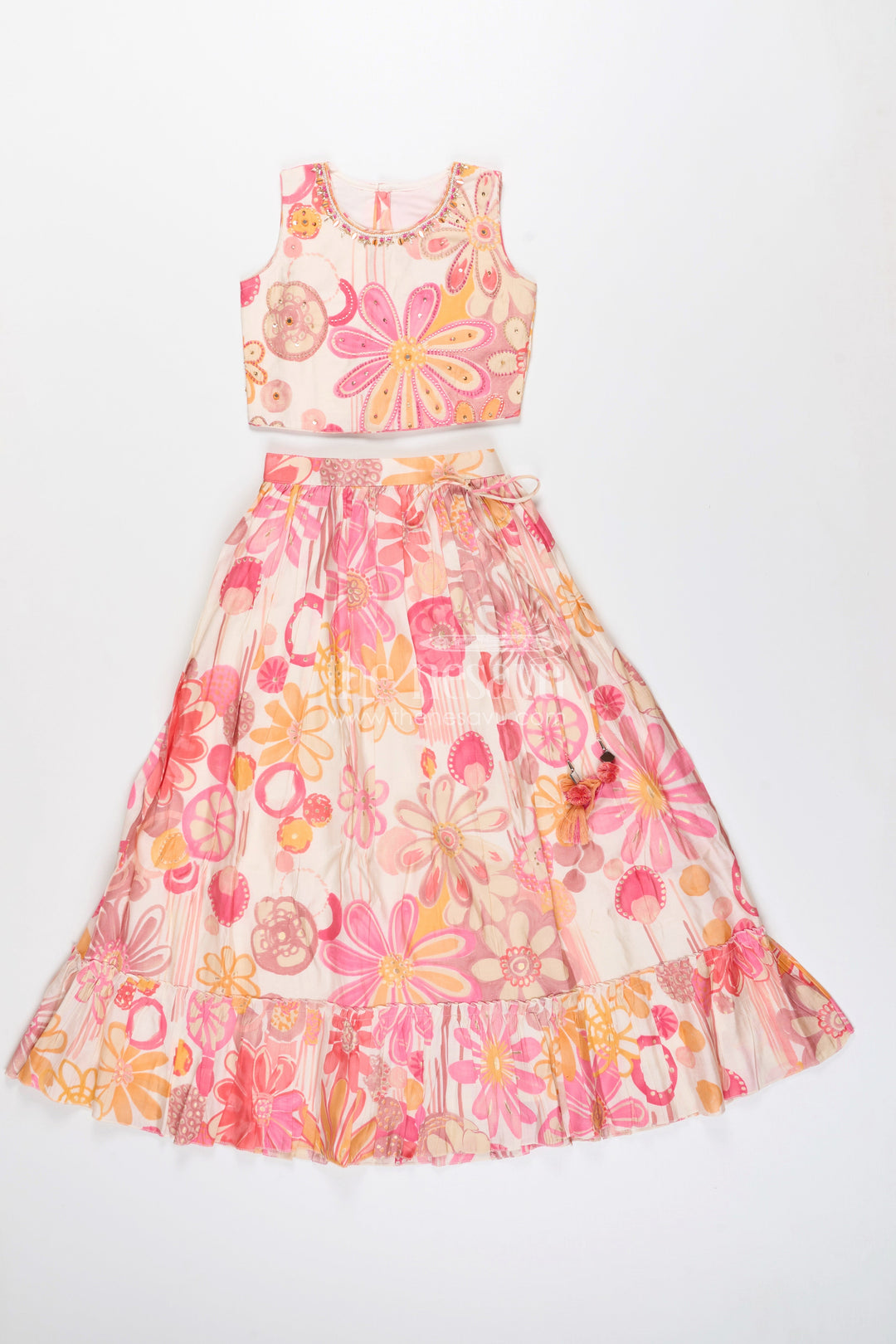 The Nesavu Girls Lehenga Choli Girls lehenga choli set with floral print for birthdays and festive events Nesavu Nesavu girls floral lehenga choli set pink georgette  perfect birthdays festive celebrations
