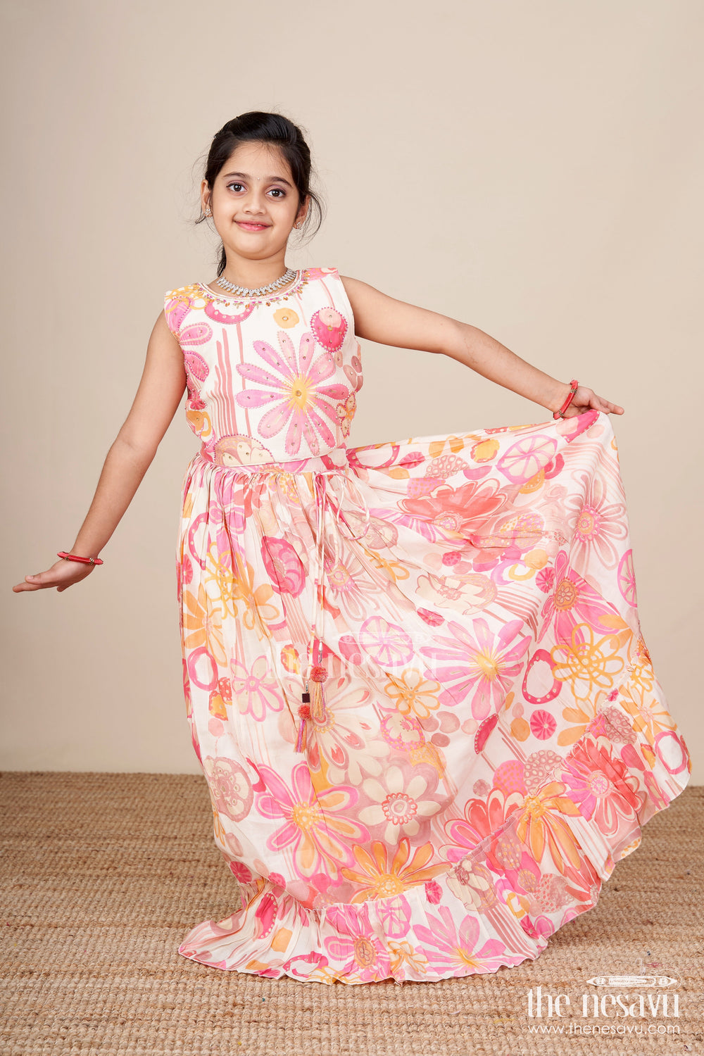 The Nesavu Girls Lehenga Choli Girls Lehenga Choli Set with Floral Print for Birthdays and Festive Events Nesavu Nesavu girls floral lehenga choli set pink georgette  perfect birthdays festive celebrations