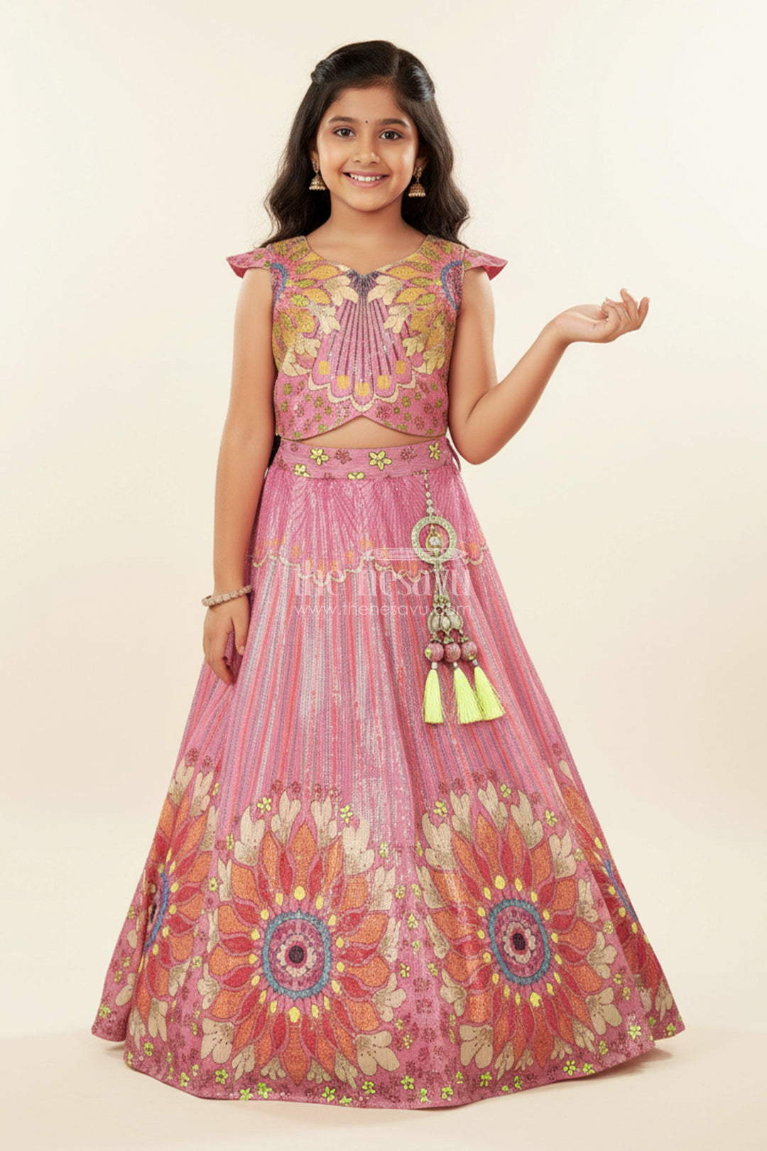The Nesavu Girls Lehenga Choli Girls Lehenga Choli with Designer Embroidery for Weddings and Festive Occasions Nesavu 24 (5Y) / Pink GL714A-24 Nesavu girls lehenga choli designer embroidery sequin detailing perfect weddings festivals
