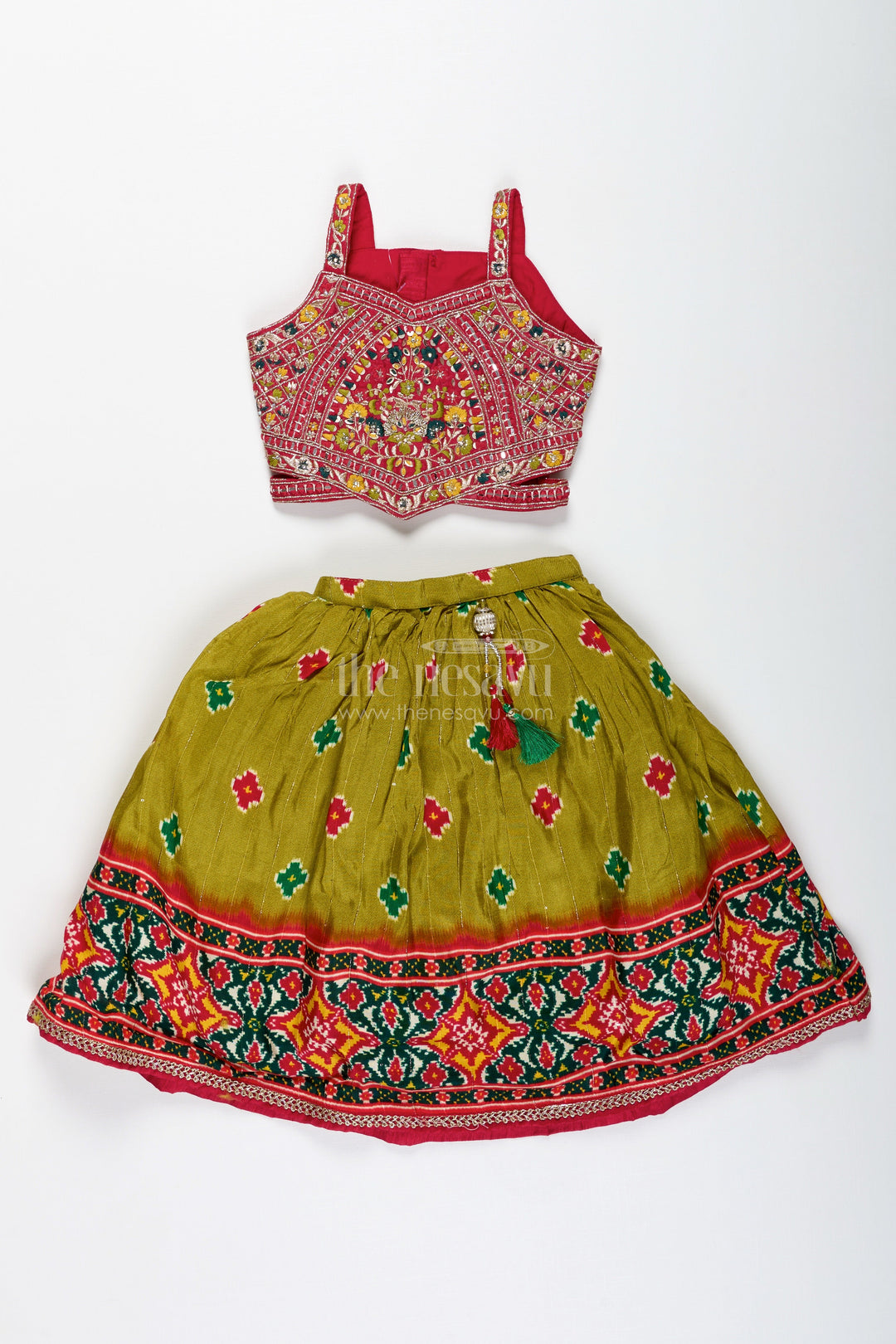 The Nesavu Girls Lehenga Choli Girls Lehenga Choli with Digital Print for Navratri and Festive Occasions Nesavu Nesavu Girls Printed Lehenga Choli Dupatta Ethnic Navratri Outfit Viscose Modal Blend