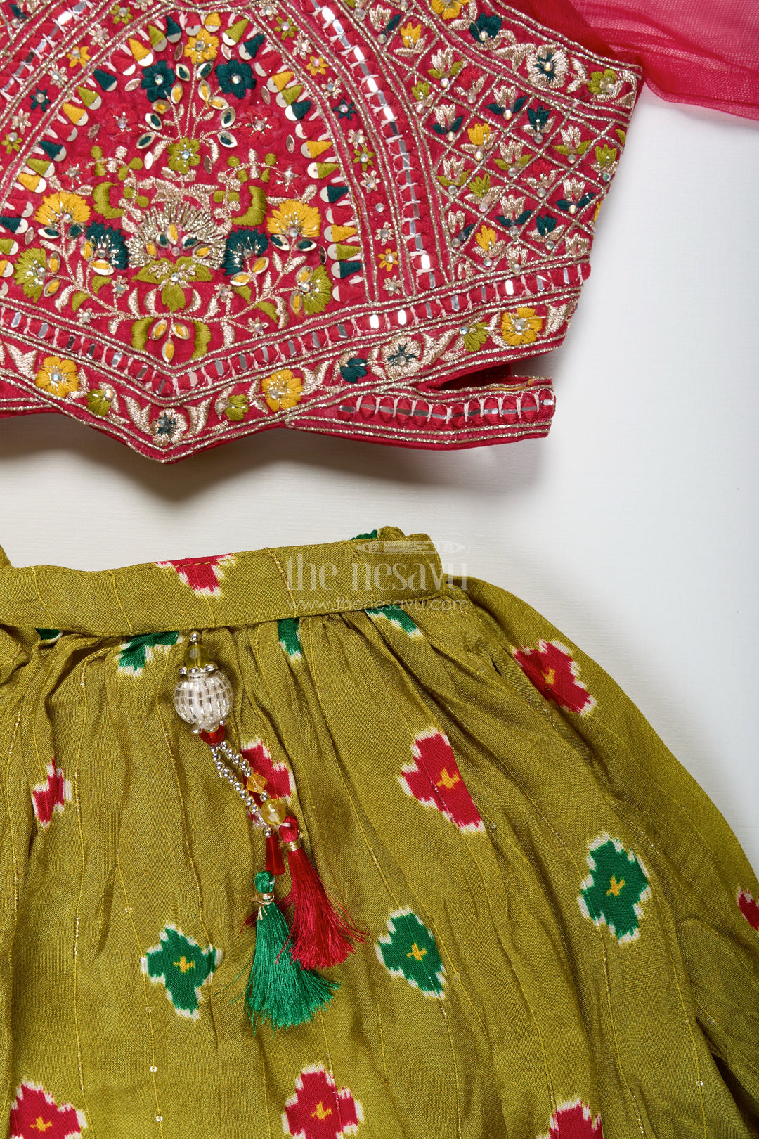 The Nesavu Girls Lehenga Choli Girls Lehenga Choli with Digital Print for Navratri and Festive Occasions Nesavu Nesavu Girls Printed Lehenga Choli Dupatta Ethnic Navratri Outfit Viscose Modal Blend