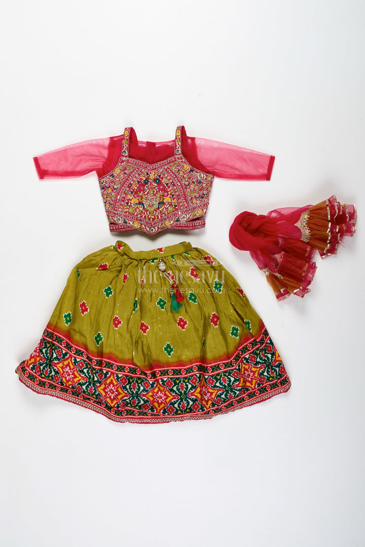 The Nesavu Girls Lehenga Choli Girls Lehenga Choli with Digital Print for Navratri and Festive Occasions Nesavu Nesavu Girls Printed Lehenga Choli Dupatta Ethnic Navratri Outfit Viscose Modal Blend