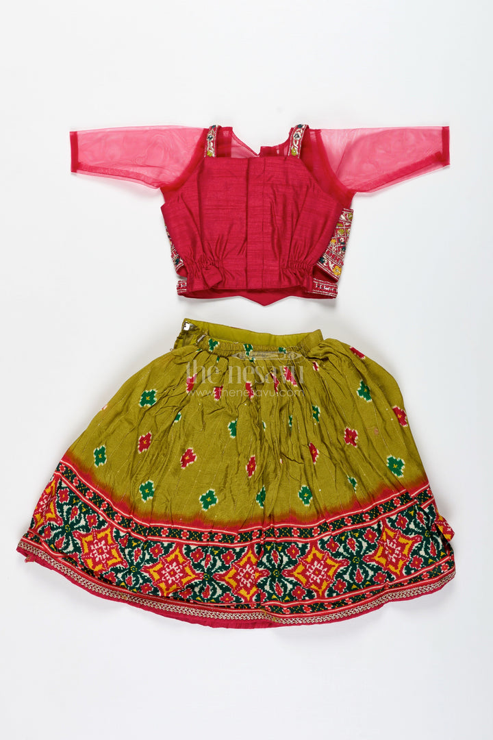 The Nesavu Girls Lehenga Choli Girls Lehenga Choli with Digital Print for Navratri and Festive Occasions Nesavu Nesavu Girls Printed Lehenga Choli Dupatta Ethnic Navratri Outfit Viscose Modal Blend