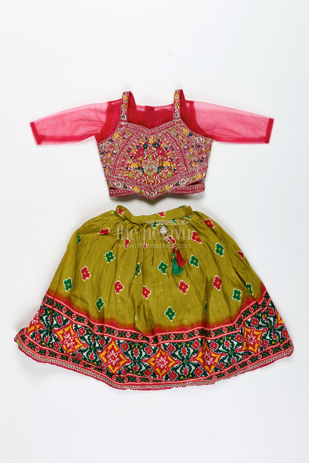 The Nesavu Girls Lehenga Choli Girls Lehenga Choli with Digital Print for Navratri and Festive Occasions Nesavu Nesavu Girls Printed Lehenga Choli Dupatta Ethnic Navratri Outfit Viscose Modal Blend