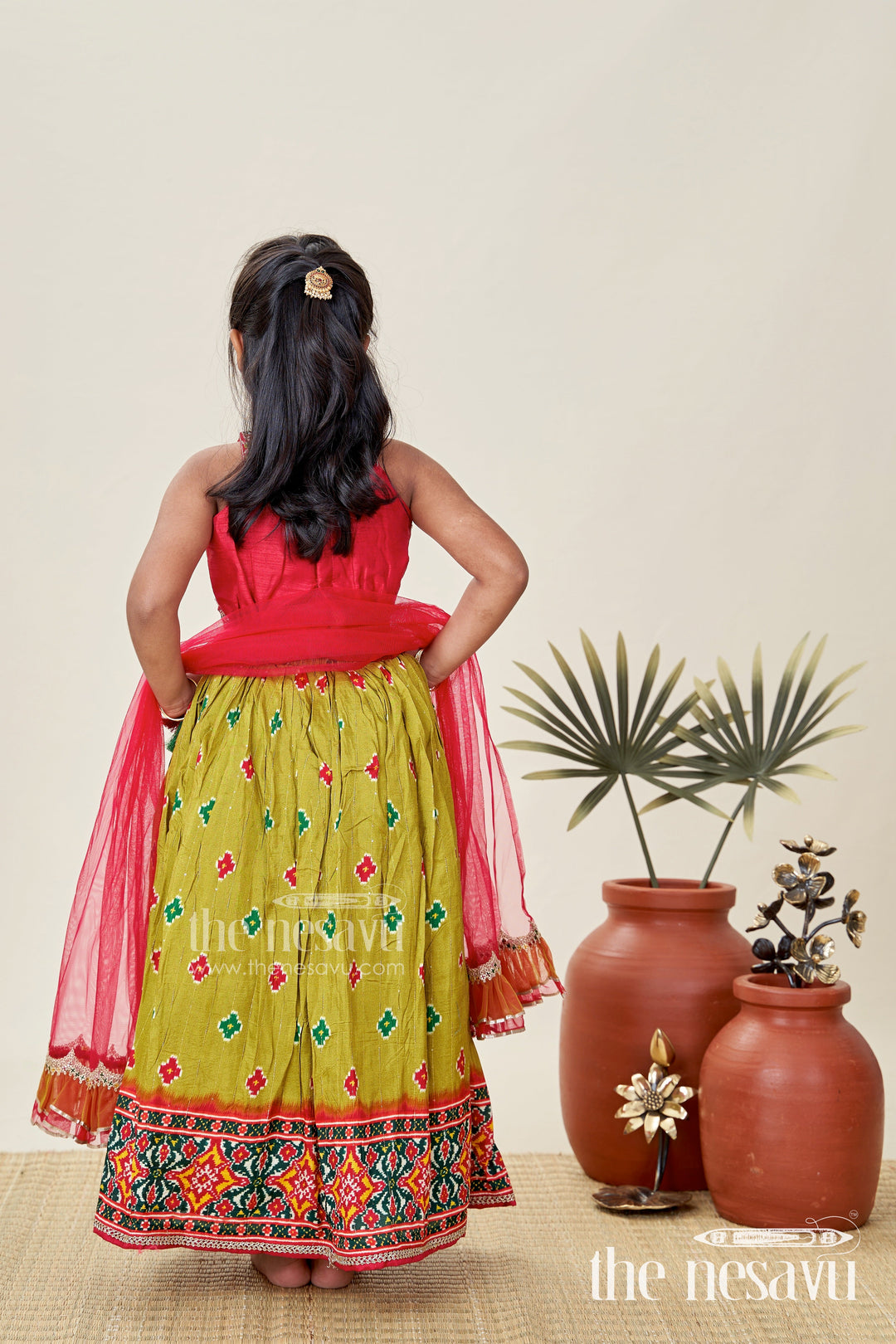 The Nesavu Girls Lehenga Choli Girls Lehenga Choli with Digital Print for Navratri and Festive Occasions Nesavu Nesavu Girls Printed Lehenga Choli Dupatta Ethnic Navratri Outfit Viscose Modal Blend