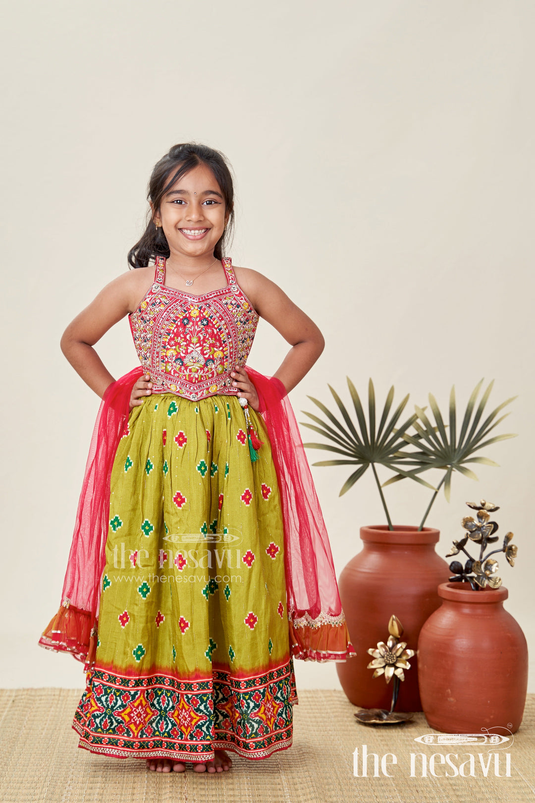The Nesavu Girls Lehenga Choli Girls Lehenga Choli with Digital Print for Navratri and Festive Occasions Nesavu Nesavu Girls Printed Lehenga Choli Dupatta Ethnic Navratri Outfit Viscose Modal Blend