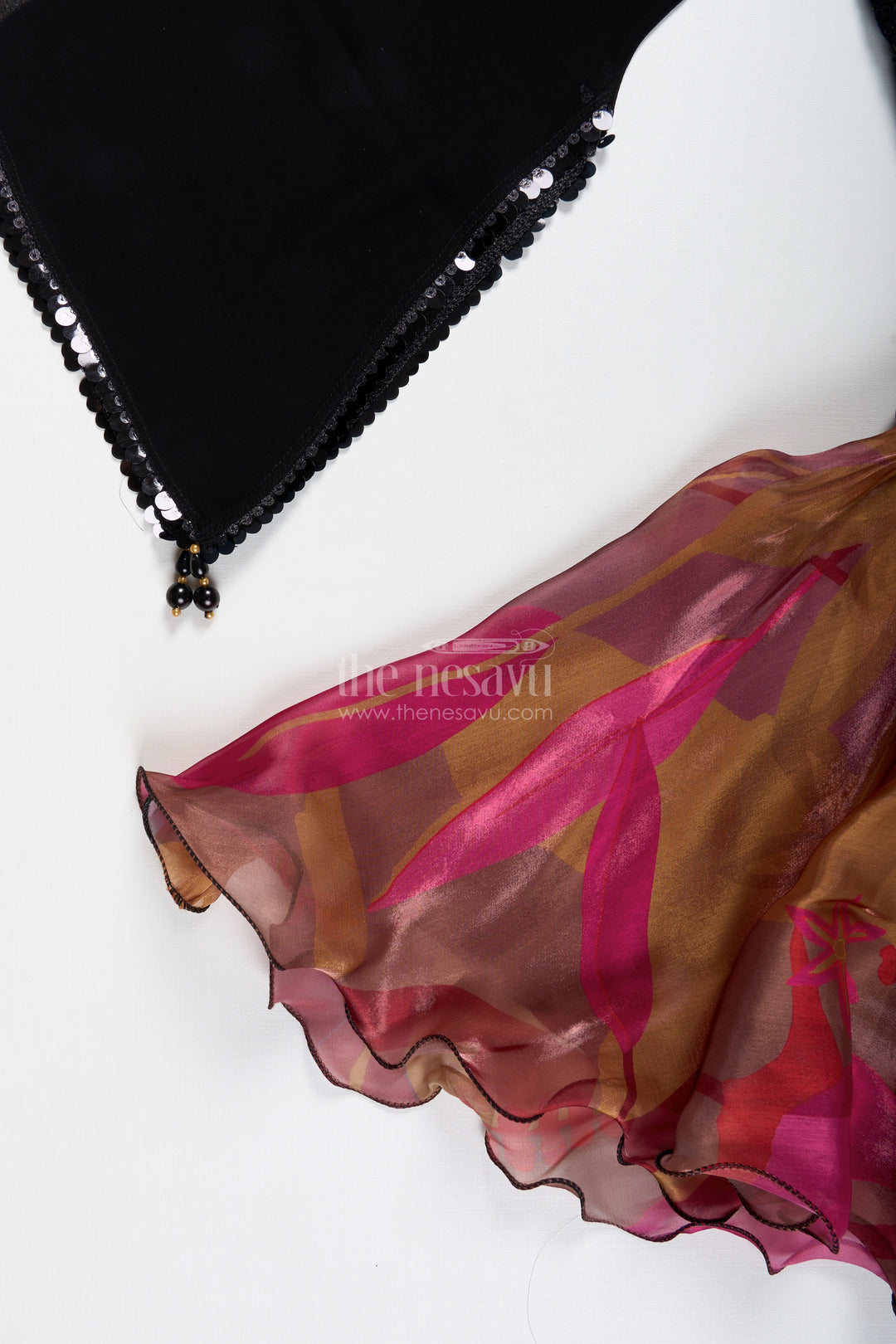The Nesavu Girls Lehenga Choli Girls Lehenga Choli with Digital Print Skirt and Sequin Black Blouse Festive Indo-Western Outfit Nesavu Nesavu Girls Lehenga Choli Digital Print Skirt Sequin Black Blouse Festive Indo-Western Outfit