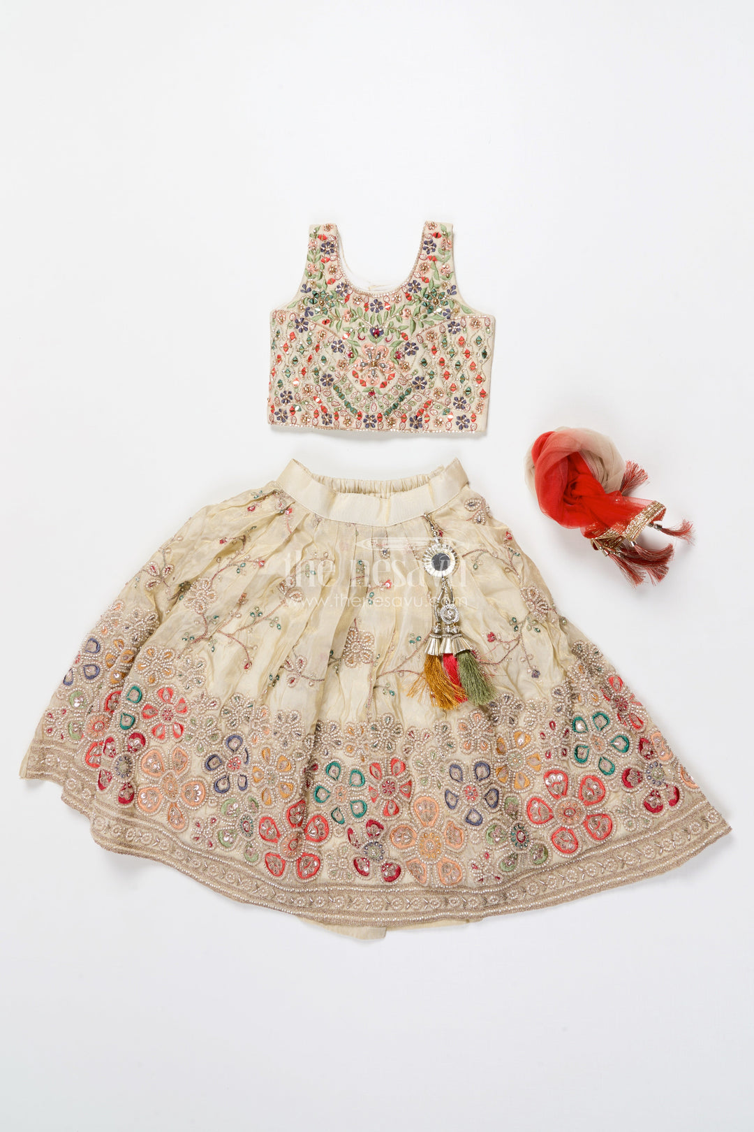 The Nesavu Girls Lehenga Choli Girls Lehenga Choli with Embroidery for Festive Weddings and Family Events Nesavu Nesavu embroidered lehenga choli girls tissue viscose silk perfect weddings festivals