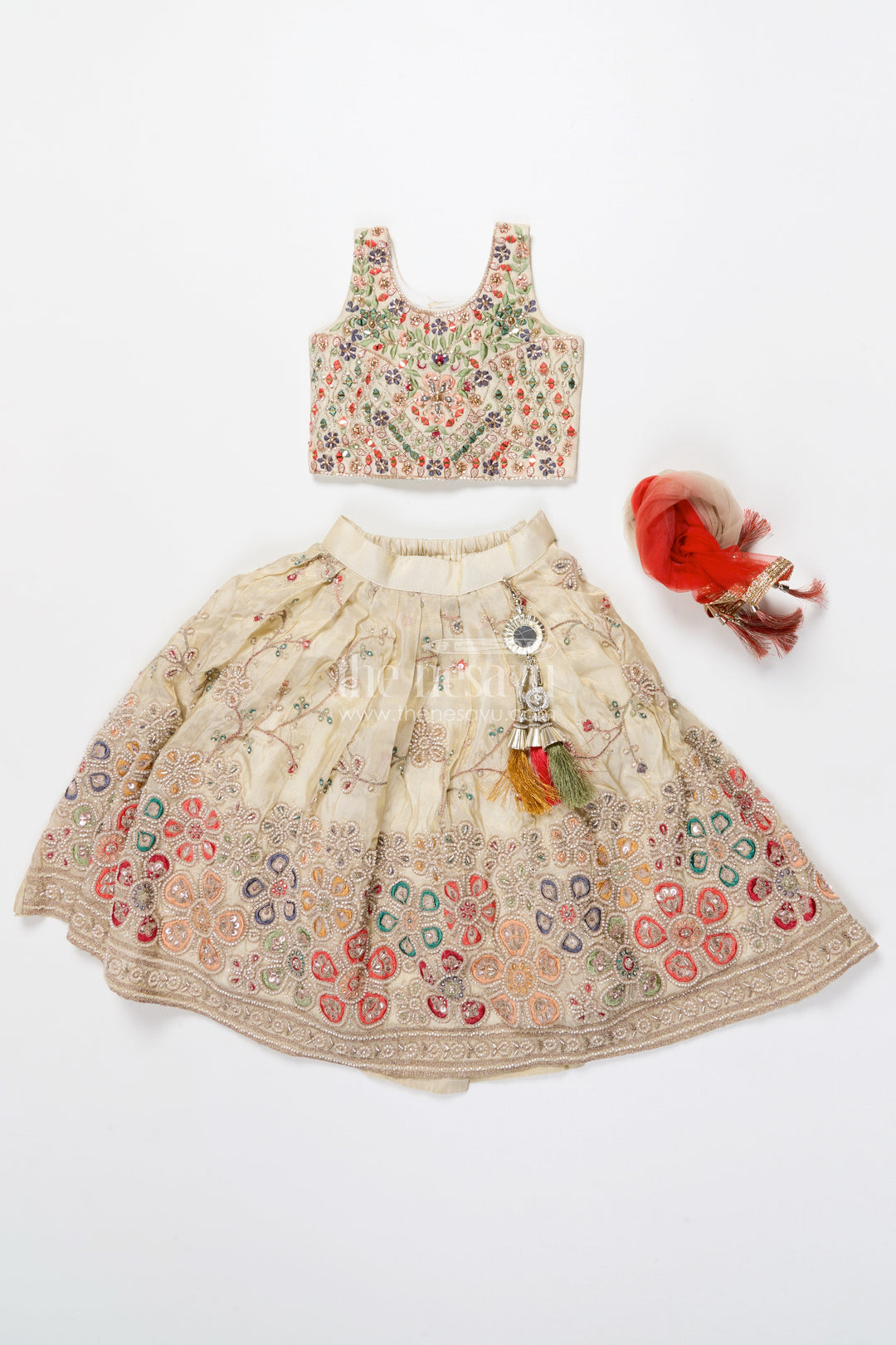 The Nesavu Girls Lehenga Choli Girls Lehenga Choli with Embroidery for Festive Weddings and Family Events Nesavu Nesavu embroidered lehenga choli girls tissue viscose silk perfect weddings festivals