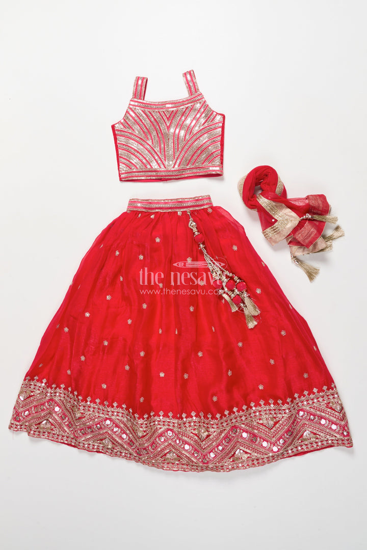 The Nesavu Girls Lehenga Choli Girls Lehenga Choli with Embroidery for Weddings and Sangeet Nights Nesavu Nesavu designer lehenga choli girls organza embroidery ideal weddings celebrations