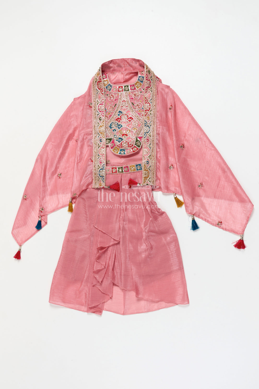 The Nesavu Girls Lehenga Choli Girls Lehenga Choli with Flared Skirt and Traditional Dupatta Nesavu 16 (1Y) / Peach GL705A-16 Nesavu traditional lehenga choli set girls dupatta