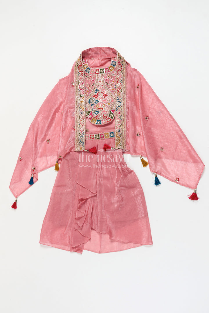 The Nesavu Girls Lehenga Choli Girls Lehenga Choli with Flared Skirt and Traditional Dupatta Nesavu 16 (1Y) / Peach GL705A-16 Nesavu traditional lehenga choli set girls dupatta