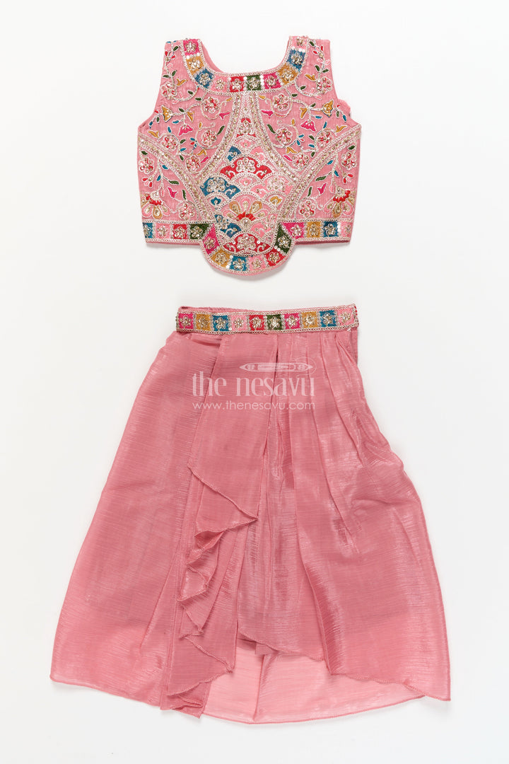 The Nesavu Girls Lehenga Choli Girls Lehenga Choli with Flared Skirt and Traditional Dupatta Nesavu Nesavu traditional lehenga choli set girls dupatta