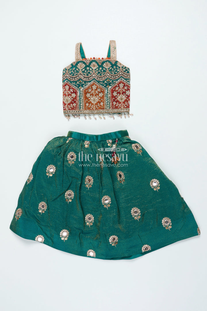 The Nesavu Girls Lehenga Choli Girls Lehenga Choli with Mirror Embroidery for Festive Functions and Family Celebrations Nesavu 16 (1Y) / Green GL824B-16 Nesavu girls lehenga choli viscose silk mirror embroidery ideal weddings cultural events
