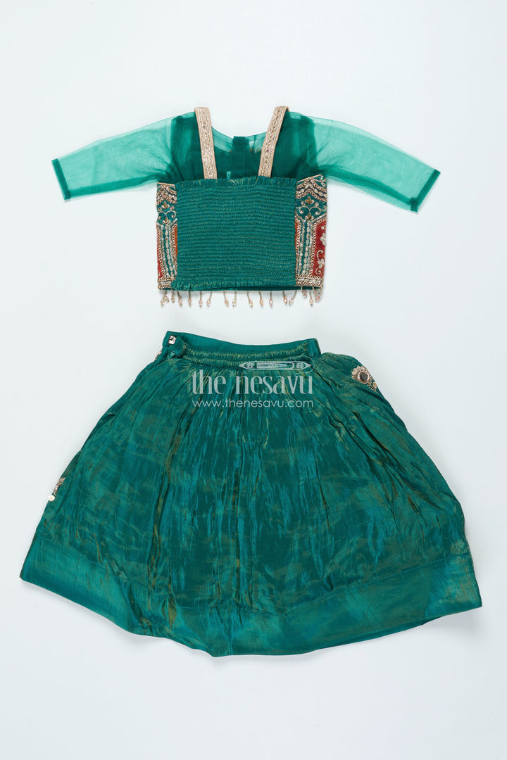 The Nesavu Girls Lehenga Choli Girls Lehenga Choli with Mirror Embroidery for Festive Functions and Family Celebrations Nesavu Nesavu girls lehenga choli viscose silk mirror embroidery ideal weddings cultural events