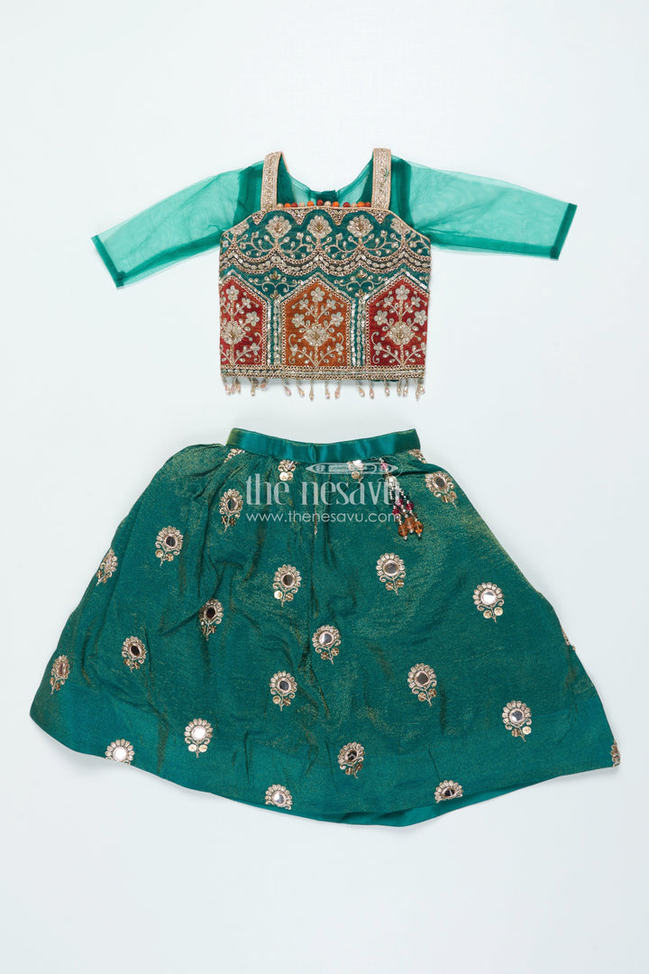 The Nesavu Girls Lehenga Choli Girls Lehenga Choli with Mirror Embroidery for Festive Functions and Family Celebrations Nesavu Nesavu girls lehenga choli viscose silk mirror embroidery ideal weddings cultural events