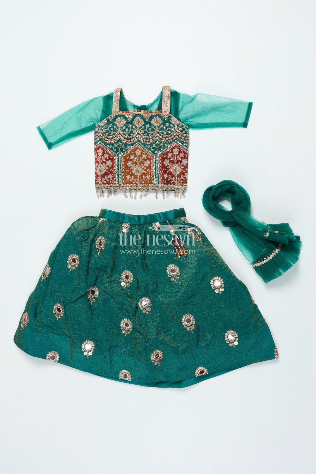 The Nesavu Girls Lehenga Choli Girls Lehenga Choli with Mirror Embroidery for Festive Functions and Family Celebrations Nesavu Nesavu girls lehenga choli viscose silk mirror embroidery ideal weddings cultural events