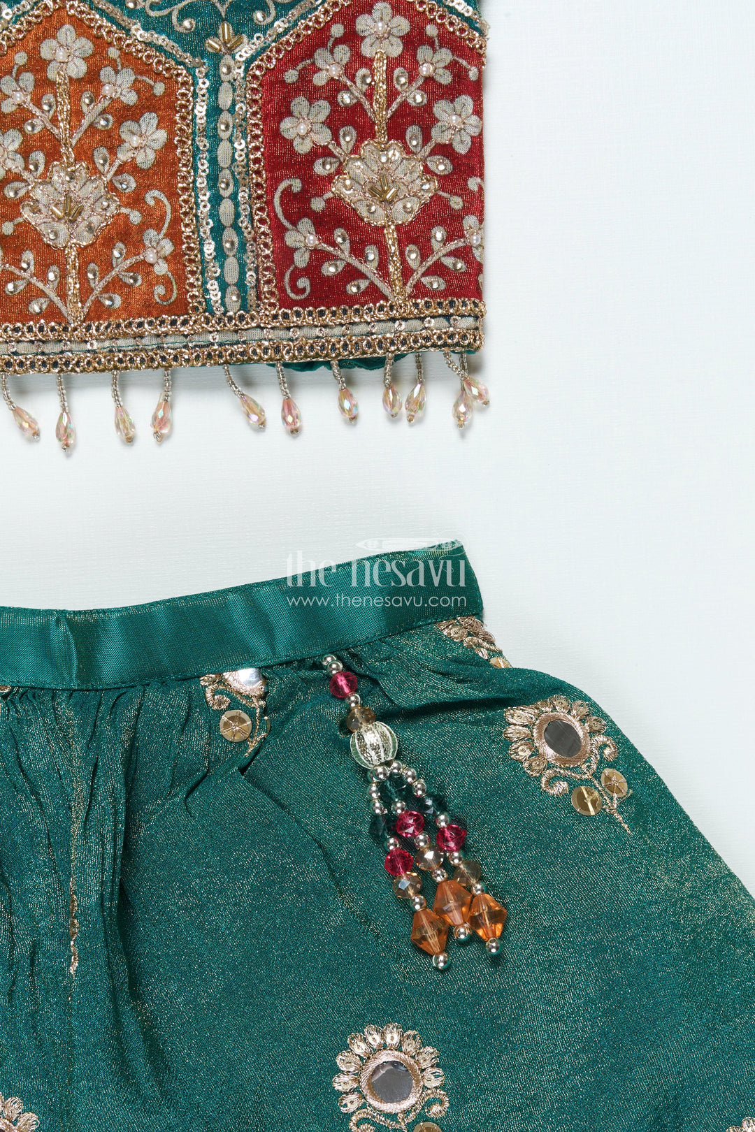 The Nesavu Girls Lehenga Choli Girls Lehenga Choli with Mirror Embroidery for Festive Functions and Family Celebrations Nesavu Nesavu girls lehenga choli viscose silk mirror embroidery ideal weddings cultural events
