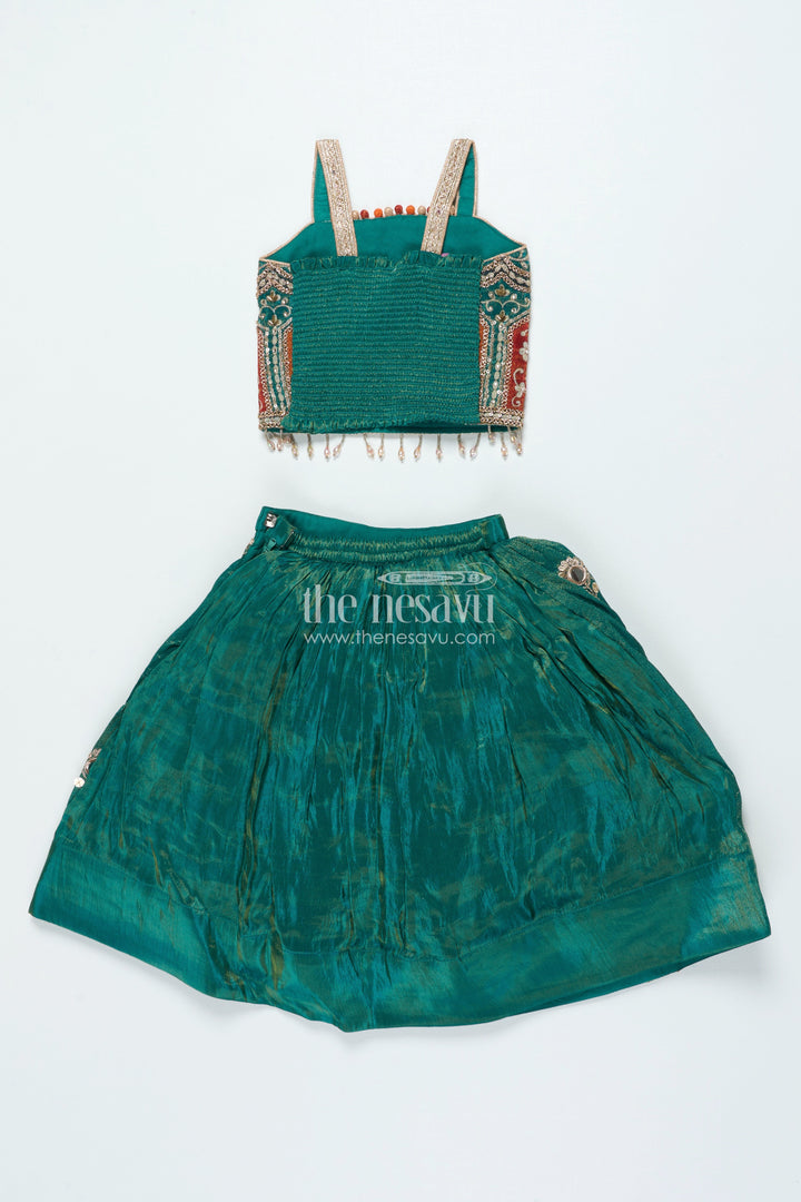 The Nesavu Girls Lehenga Choli Girls Lehenga Choli with Mirror Embroidery for Festive Functions and Family Celebrations Nesavu Nesavu girls lehenga choli viscose silk mirror embroidery ideal weddings cultural events
