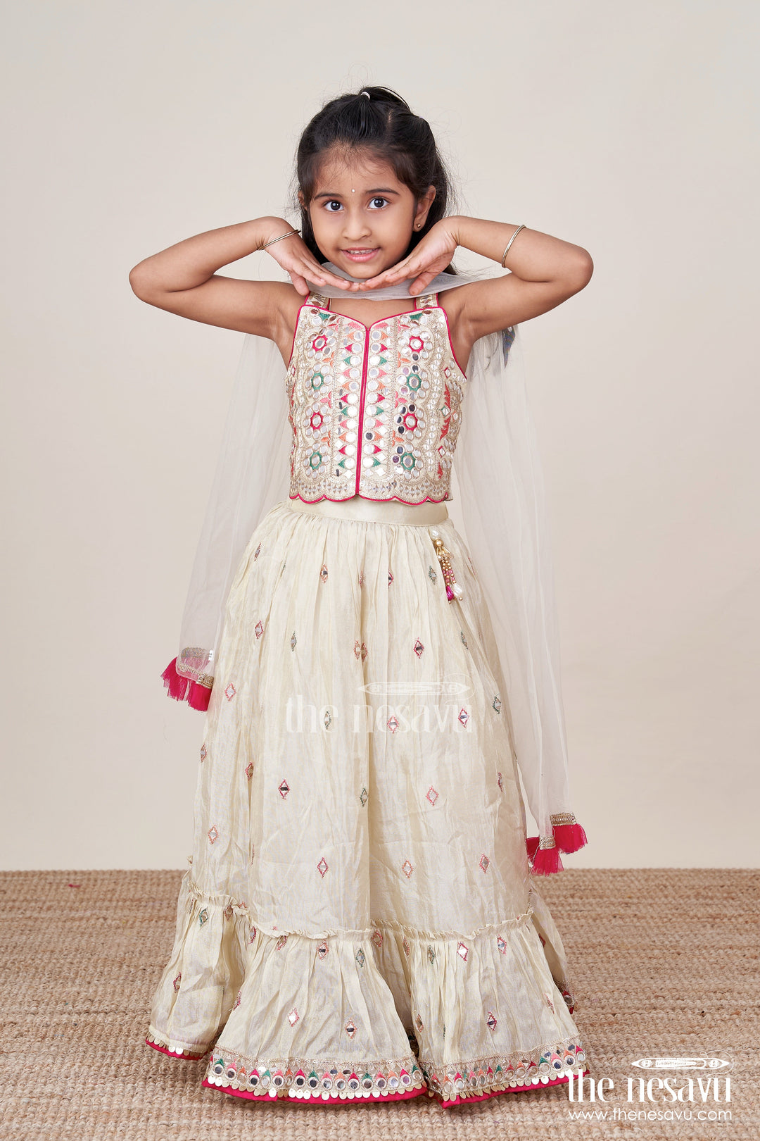 The Nesavu Girls Lehenga Choli Girls Lehenga Choli with Mirror Work and Festive Design Nesavu Nesavu girls lehenga choli mirror work festive design