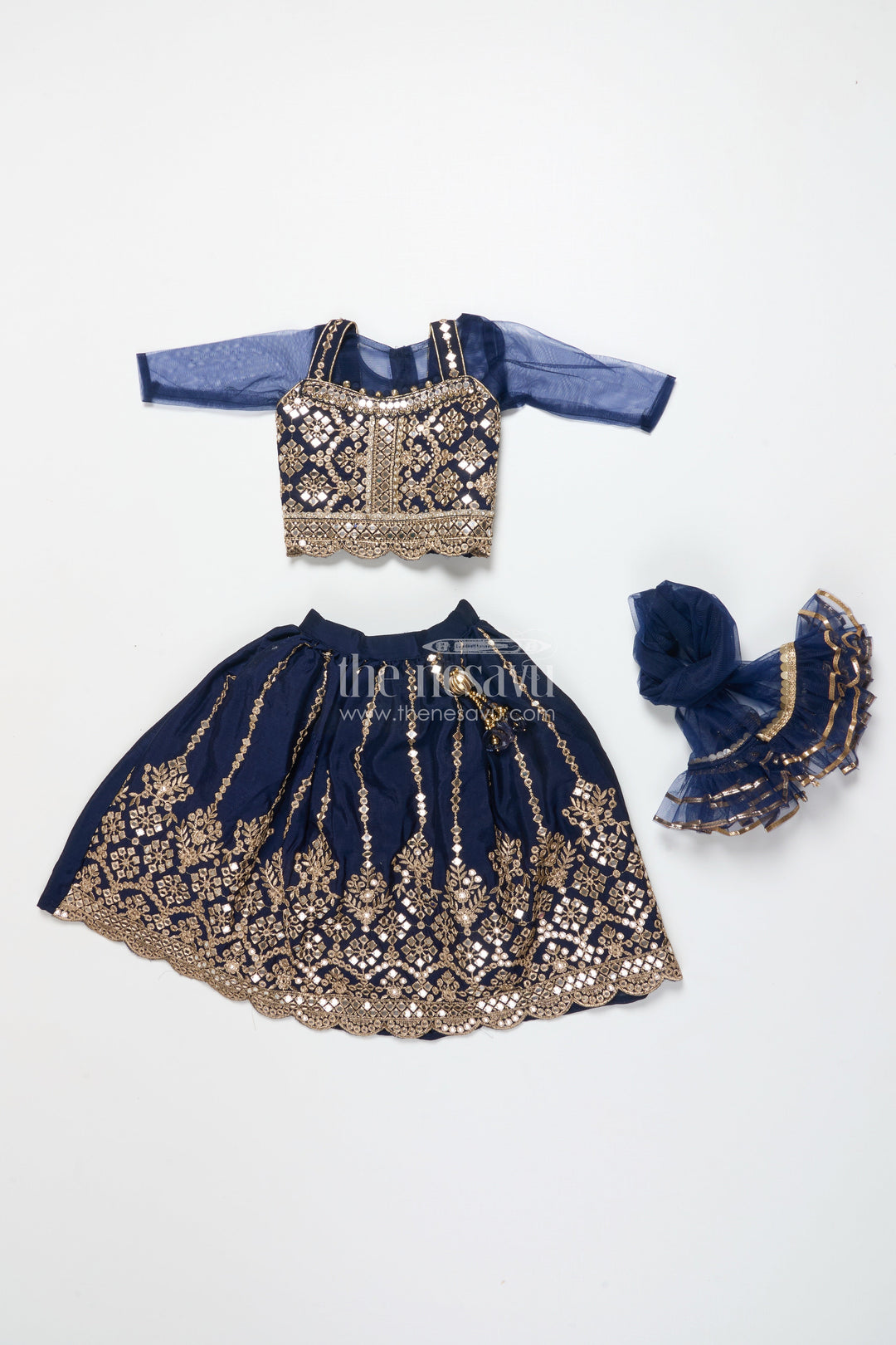 The Nesavu Girls Lehenga Choli Girls Lehenga Choli with Royal Festive Yoke and Dupatta Nesavu Nesavu girls lehenga choli festive yoke dupatta