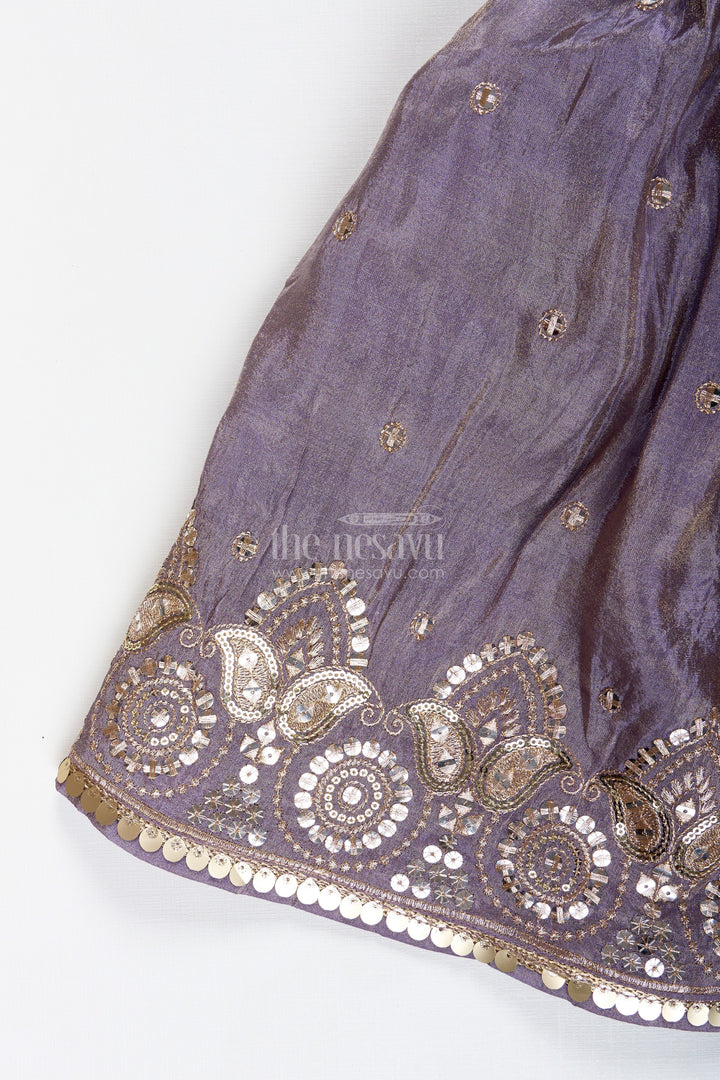 The Nesavu Girls Lehenga Choli Girls Lehenga Choli with Shimmer Embroidery for Festive Weddings Nesavu Nesavu Shimmer Embroidered Lehenga Choli Girls Festive Purple Ethnic Outfit Dupatta
