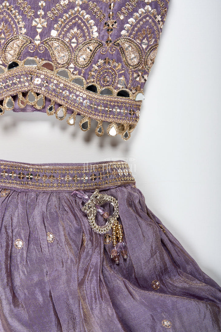 The Nesavu Girls Lehenga Choli Girls Lehenga Choli with Shimmer Embroidery for Festive Weddings Nesavu Nesavu Shimmer Embroidered Lehenga Choli Girls Festive Purple Ethnic Outfit Dupatta
