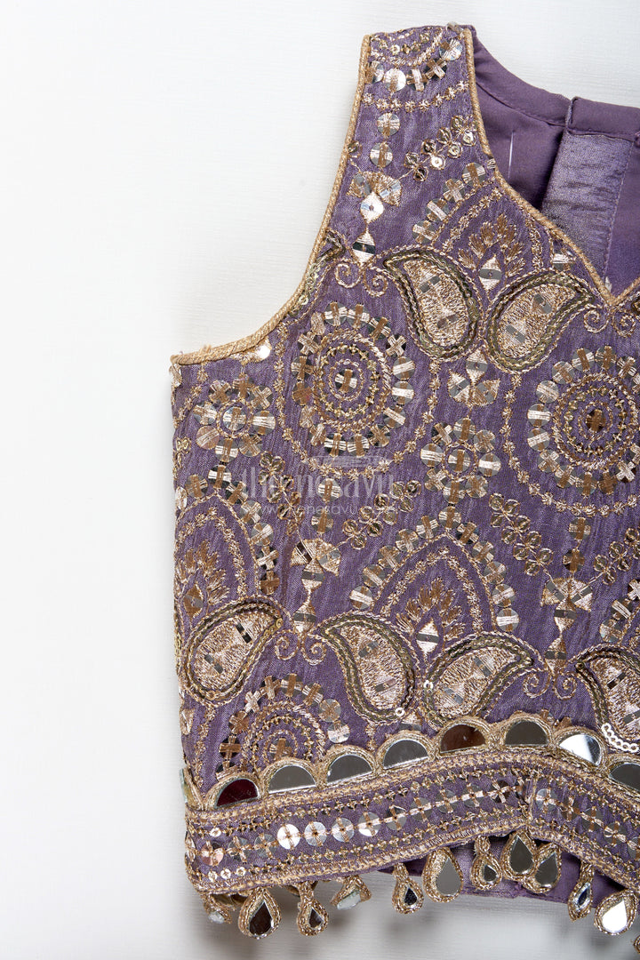 The Nesavu Girls Lehenga Choli Girls Lehenga Choli with Shimmer Embroidery for Festive Weddings Nesavu Nesavu Shimmer Embroidered Lehenga Choli Girls Festive Purple Ethnic Outfit Dupatta