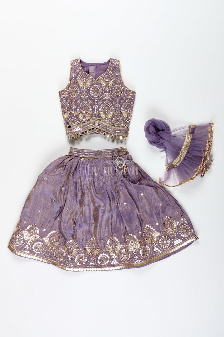The Nesavu Girls Lehenga Choli Girls Lehenga Choli with Shimmer Embroidery for Festive Weddings Nesavu Nesavu Shimmer Embroidered Lehenga Choli Girls Festive Purple Ethnic Outfit Dupatta