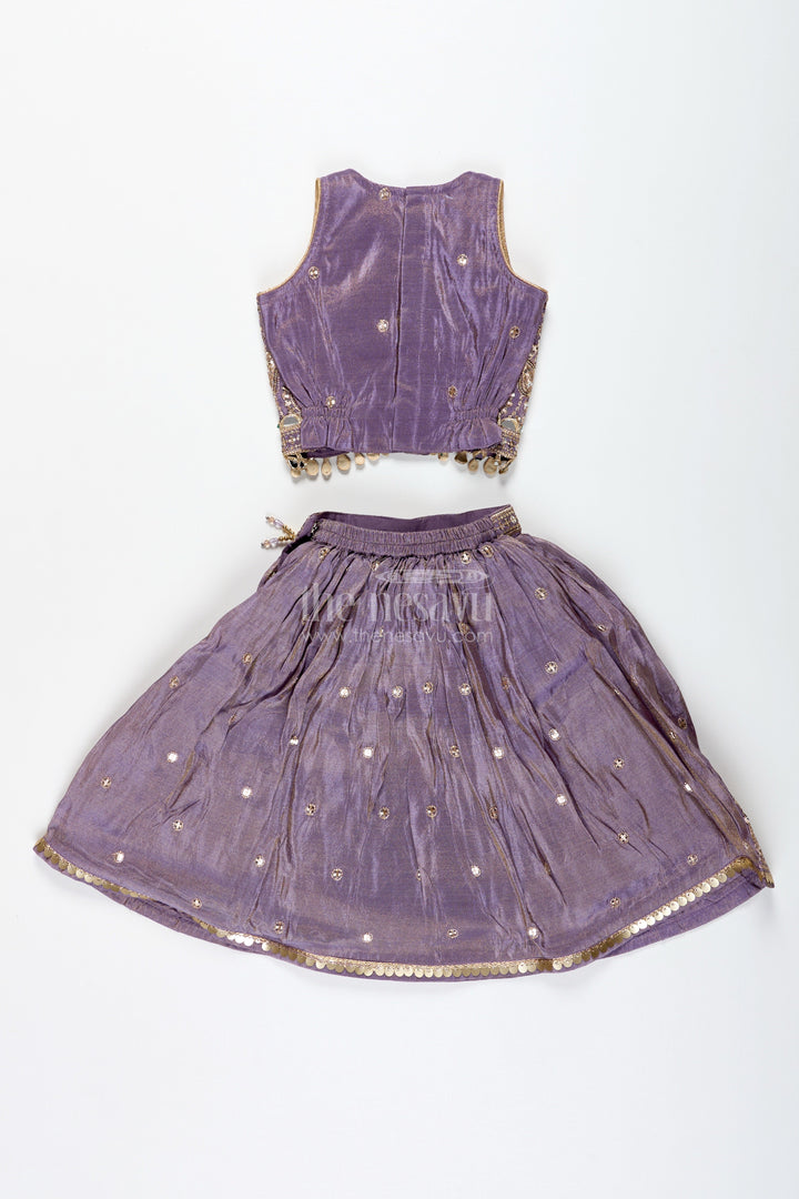 The Nesavu Girls Lehenga Choli Girls Lehenga Choli with Shimmer Embroidery for Festive Weddings Nesavu Nesavu Shimmer Embroidered Lehenga Choli Girls Festive Purple Ethnic Outfit Dupatta