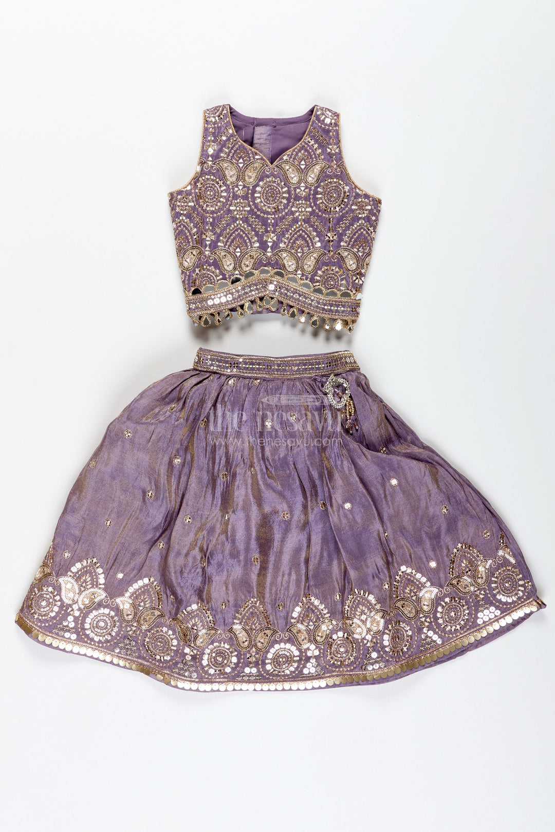 The Nesavu Girls Lehenga Choli Girls Lehenga Choli with Shimmer Embroidery for Festive Weddings Nesavu Nesavu Shimmer Embroidered Lehenga Choli Girls Festive Purple Ethnic Outfit Dupatta