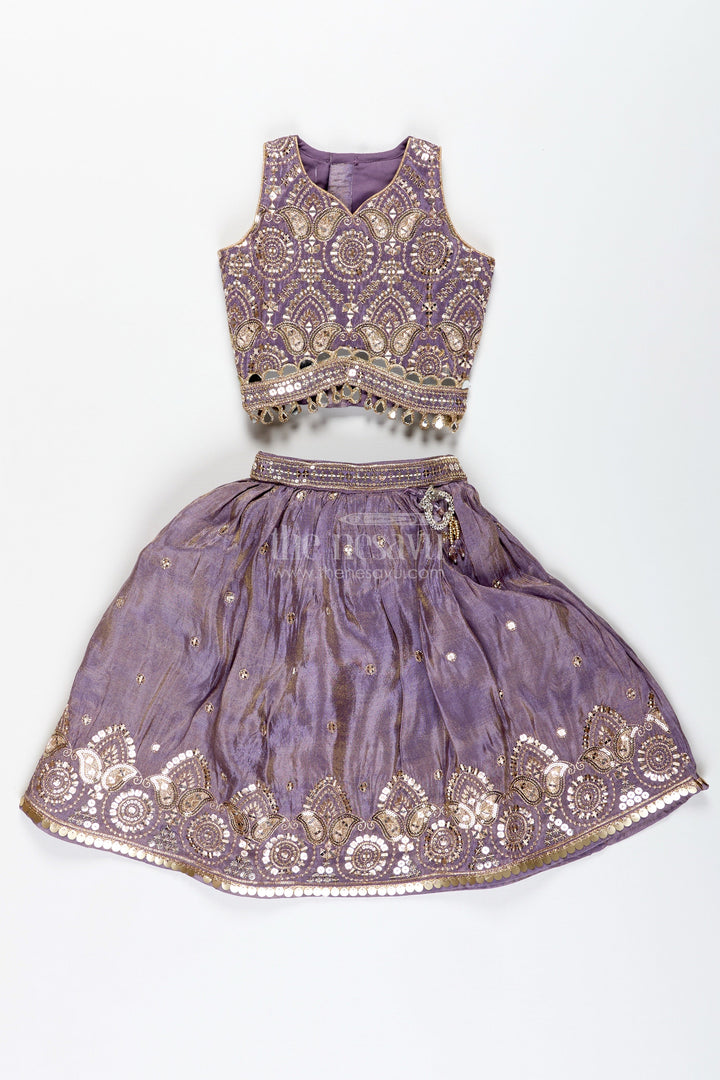 The Nesavu Girls Lehenga Choli Girls Lehenga Choli with Shimmer Embroidery for Festive Weddings Nesavu Nesavu Shimmer Embroidered Lehenga Choli Girls Festive Purple Ethnic Outfit Dupatta