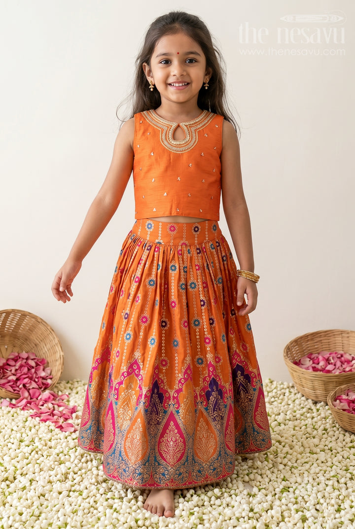 The Nesavu Girls Ethnic Lehenga Girls Lehenga for Festive Occasions and Weddings Nesavu 16 (1Y) / Orange / Georgette GL925B-16 Nesavu Girls Lehenga Georgette With Sequence Embroidery For Weddings And Festive Occasions