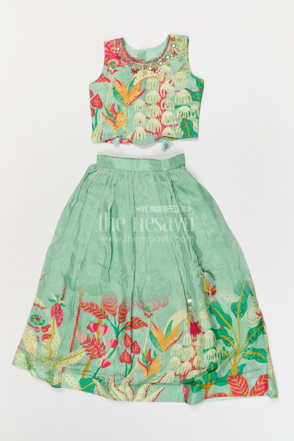 The Nesavu Girls Lehenga Choli Girls Lehenga for Weddings and Diwali Celebrations Nesavu 24 (5Y) / Turquoise / Modal GL890A-24 Nesavu girls modal silk lehenga choli for weddings and festive celebrations with digital print skirt