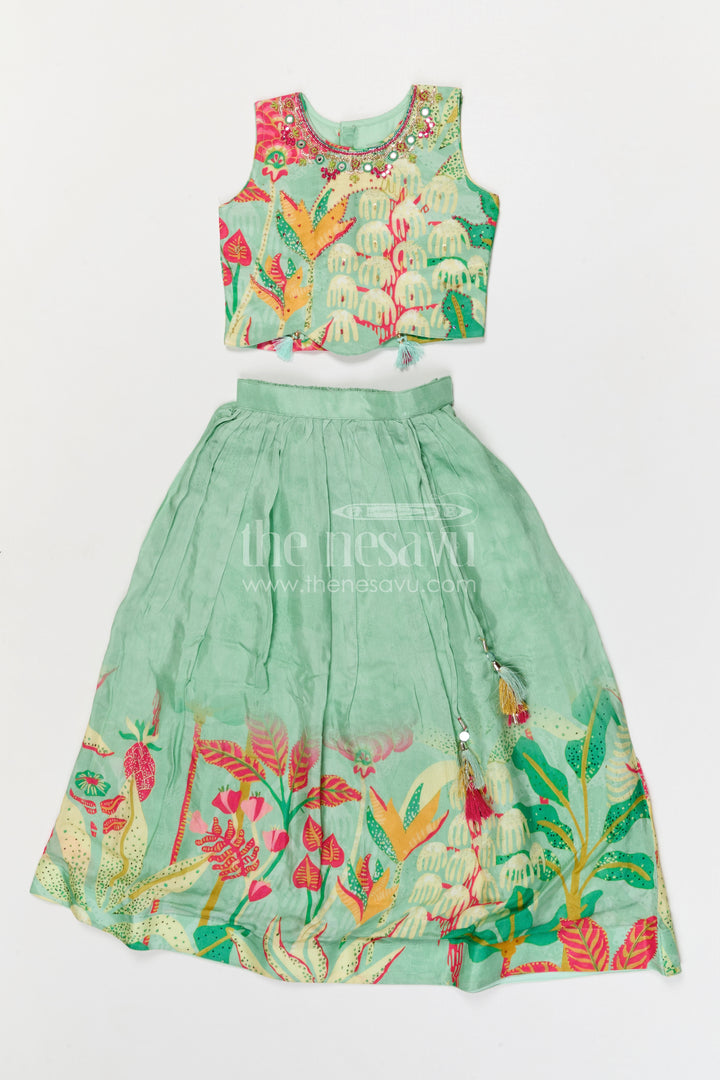 The Nesavu Girls Lehenga Choli Girls Lehenga for Weddings and Diwali Celebrations Nesavu 24 (5Y) / Turquoise / Modal GL890A-24 Nesavu girls modal silk lehenga choli for weddings and festive celebrations with digital print skirt