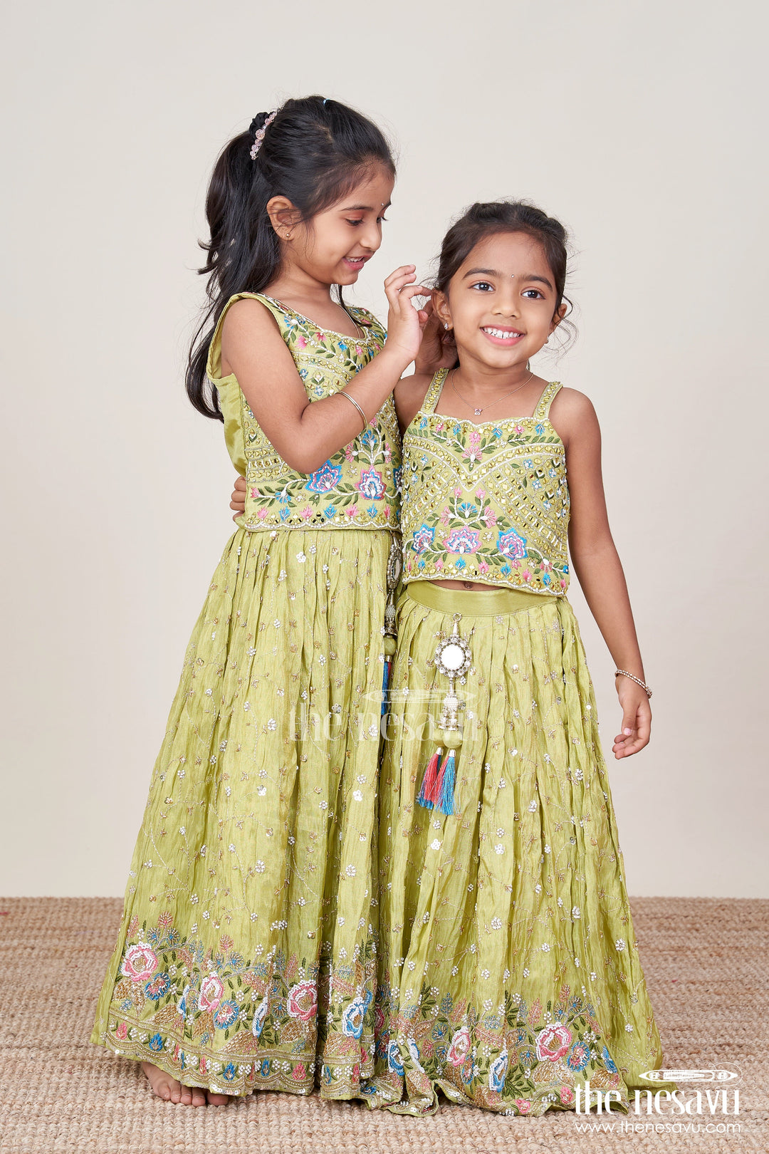 The Nesavu Girls Ethnic Lehenga Girls Lehenga Set for Cultural Festivals and Traditional Functions Nesavu Nesavu girls lehenga set designer embroidery tissue silk festive traditional occasions