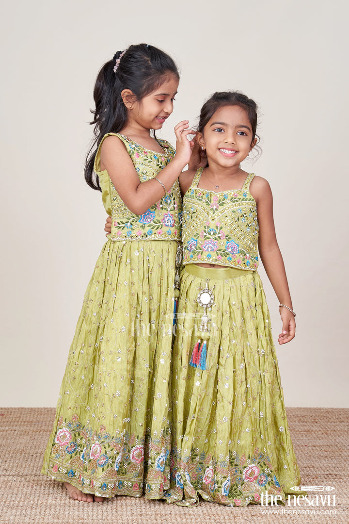The Nesavu Girls Ethnic Lehenga Girls Lehenga Set for Cultural Festivals and Traditional Functions Nesavu Nesavu girls lehenga set designer embroidery tissue silk festive traditional occasions