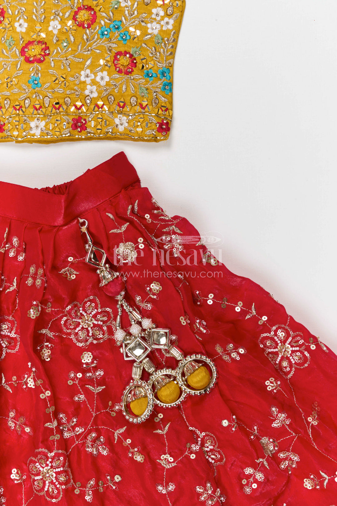 The Nesavu Girls Fancy Lehenga Girls Lehenga Set for Weddings and Festive Celebrations Nesavu Nesavu girls festive lehenga set for weddings and celebrations viscose silk outfit with designer yoke