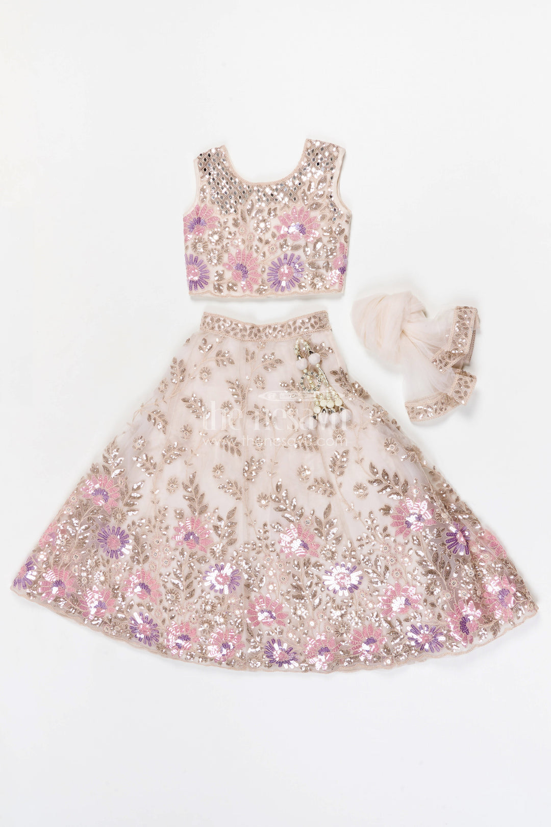 The Nesavu Girls Fancy Lehenga Girls Lehenga Set for Weddings and Grand Festive Celebrations Nesavu Nesavu girls soft net lehenga set with designer embroidered yoke for weddings