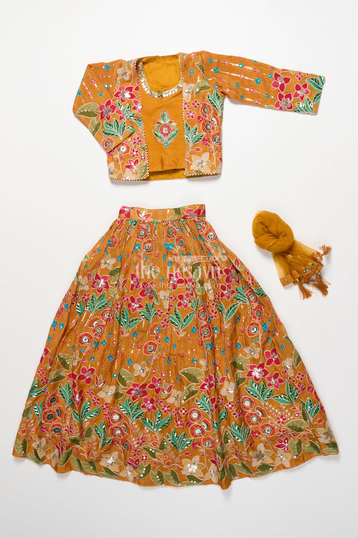 The Nesavu Girls Ethnic Lehenga Girls Lehenga Set with Embroidered Blouse and Digital Print Skirt Nesavu Nesavu girls lehenga set embroidered blouse printed flared skirt festive occasions