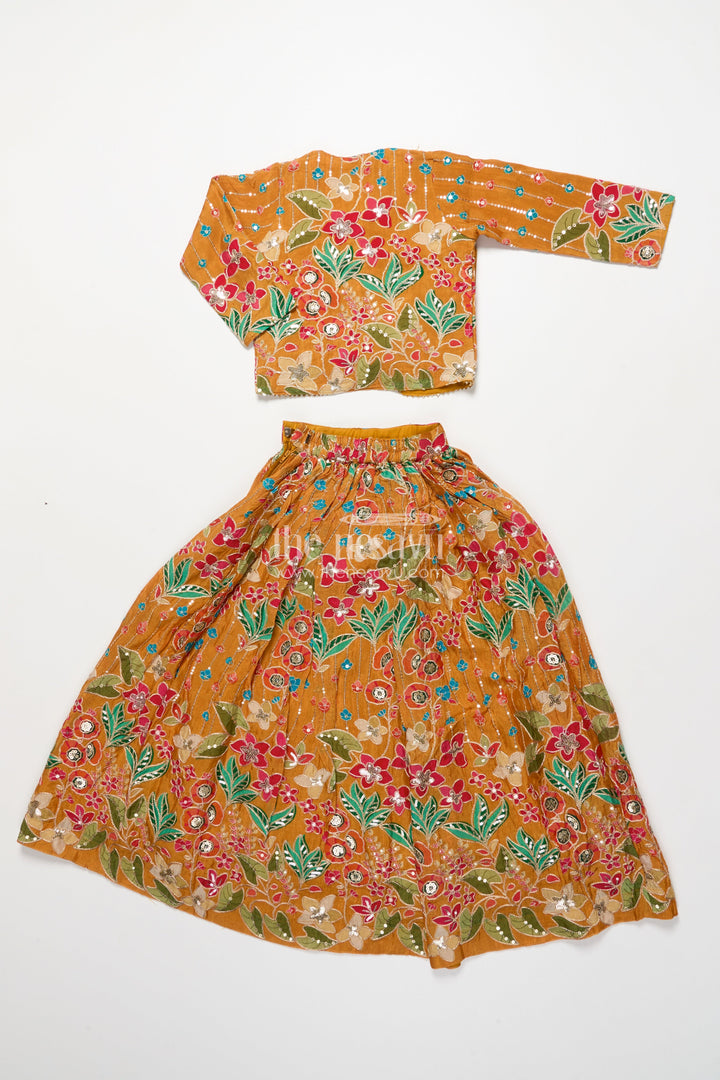 The Nesavu Girls Ethnic Lehenga Girls Lehenga Set with Embroidered Blouse and Digital Print Skirt Nesavu Nesavu girls lehenga set embroidered blouse printed flared skirt festive occasions