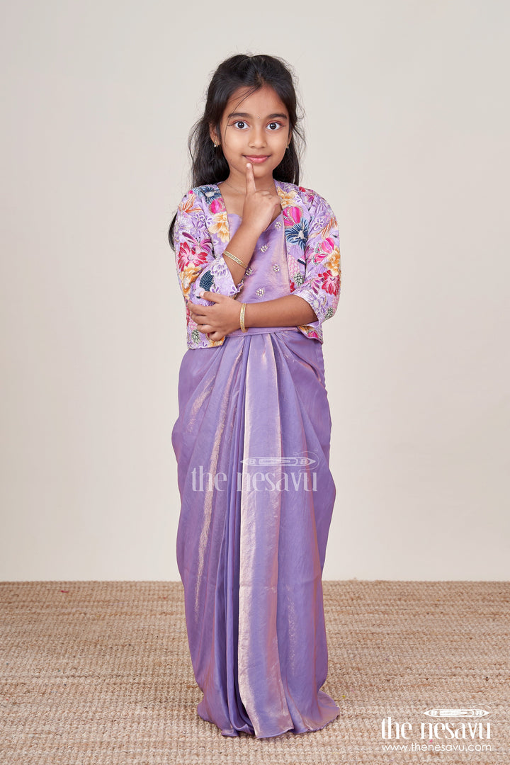 The Nesavu Girls Fancy Lehenga Girls Lehenga Set with Jacket for Festive Weddings Nesavu 24 (5Y) / Purple GL751A-24 Nesavu girls lehenga set embroidered jacket weddings festive parties