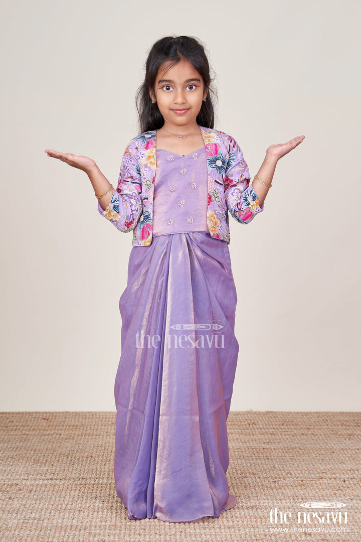 The Nesavu Girls Fancy Lehenga Girls Lehenga Set with Jacket for Festive Weddings Nesavu Nesavu girls lehenga set embroidered jacket weddings festive parties