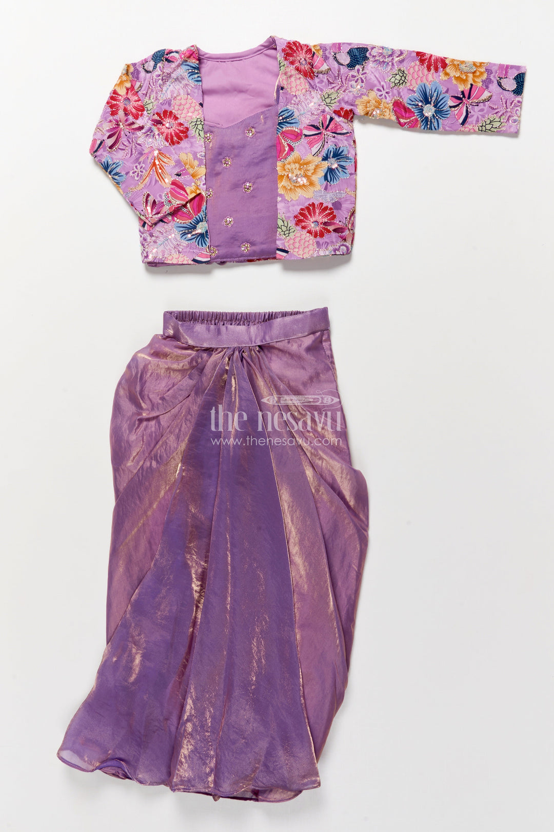 The Nesavu Girls Fancy Lehenga Girls Lehenga Set with Jacket for Festive Weddings Nesavu Nesavu girls lehenga set embroidered jacket weddings festive parties